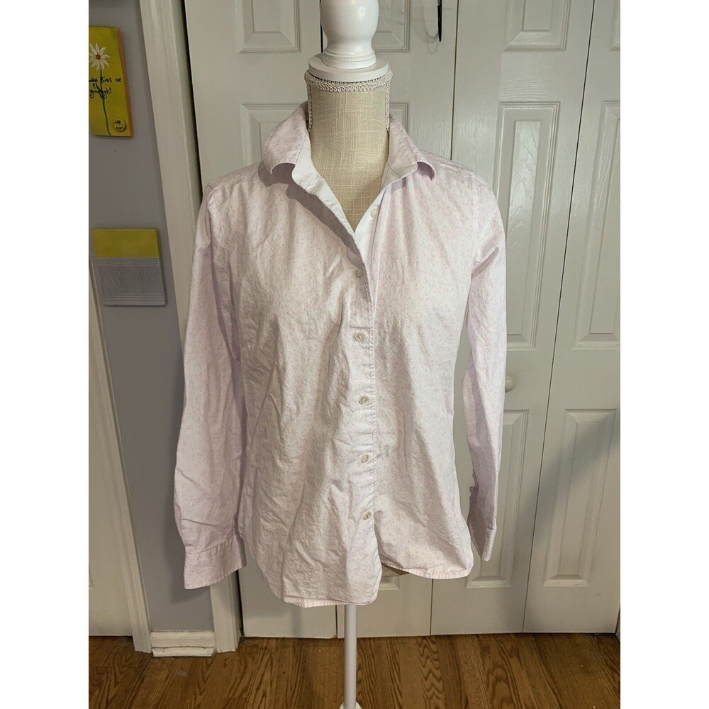 Milano Italy Women’s White With Delicate Pink Flowers Button Up Short Sz 38